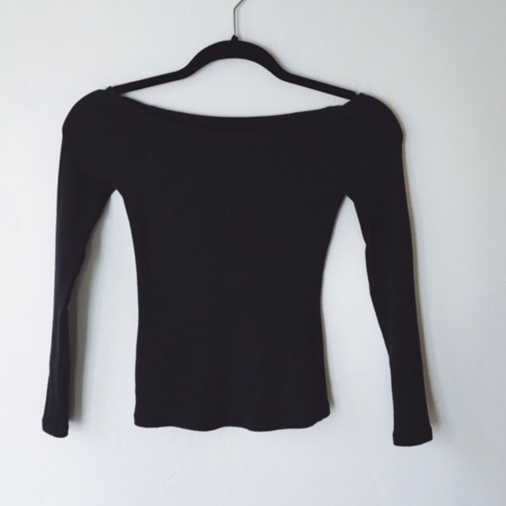Carmen Black Ribbed Off the Shoulder Top